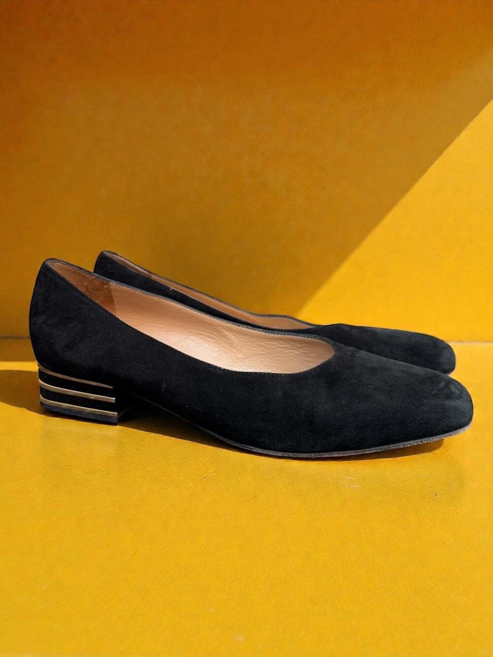 Vintage 90s Suede Pumps | Bruno Magli Made in Italy Block Heeled Flats | Sz 7.5